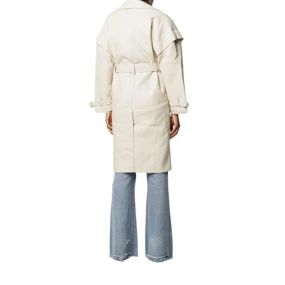 Apparis Kiera Faux Leather Trench Coat in Ivory Large New Vegan Jacket - Picture 15 of 16
